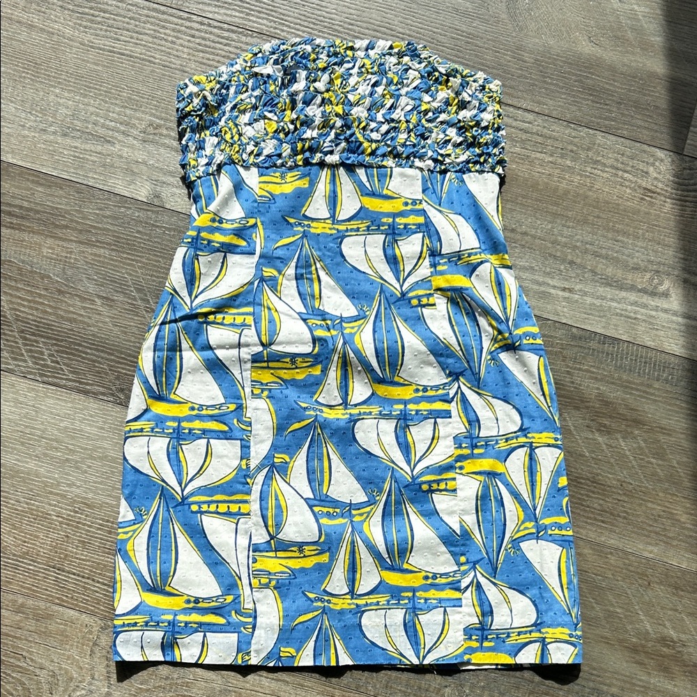 Vintage Lilly Pulitzer Strapless Sailboat Print Dress